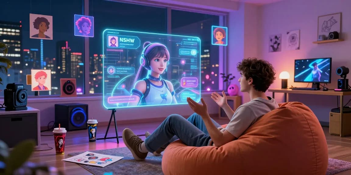 Engaging scene of a user interacting with an NSFW character AI in a vibrant virtual chat.