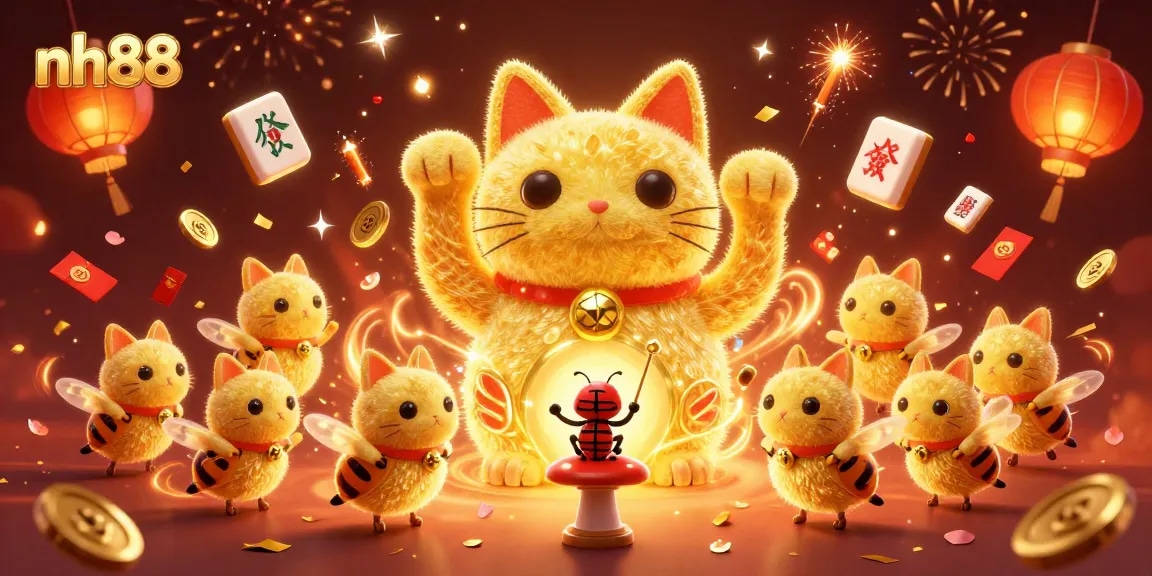 Experience engaging gameplay at nh88 with vibrant visuals featuring a lucky cat and casino symbols.