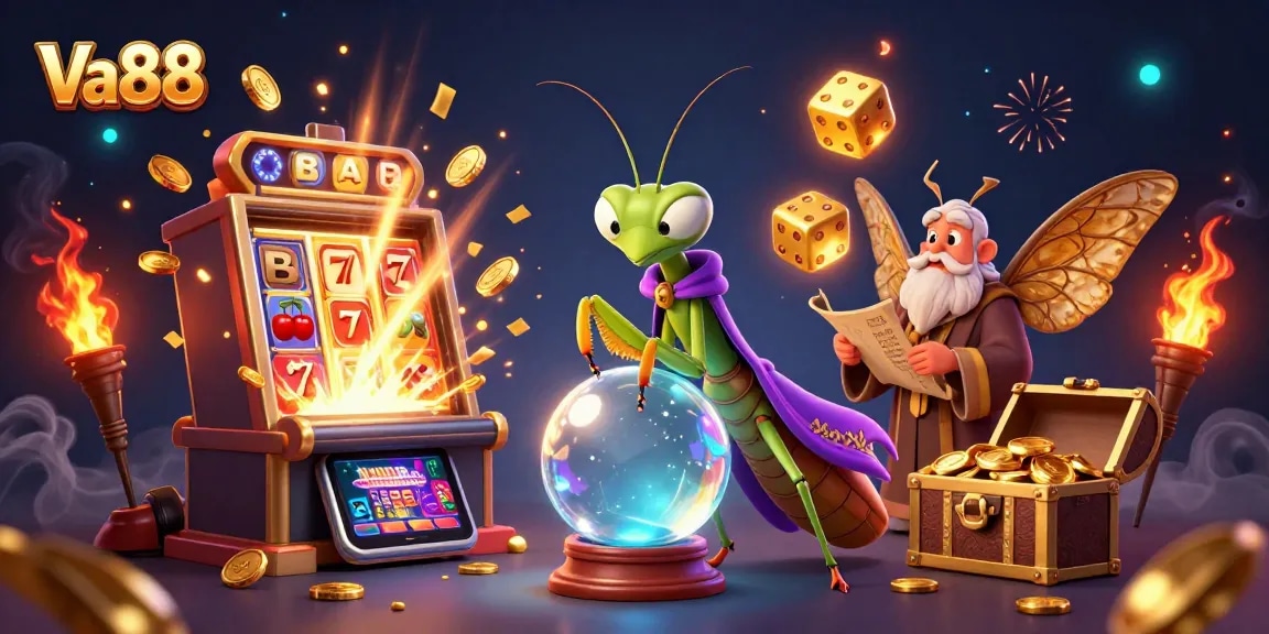 Experience the magic of Va88 with a vibrant 3D casino scene featuring fantasy characters and thrilling game elements.
