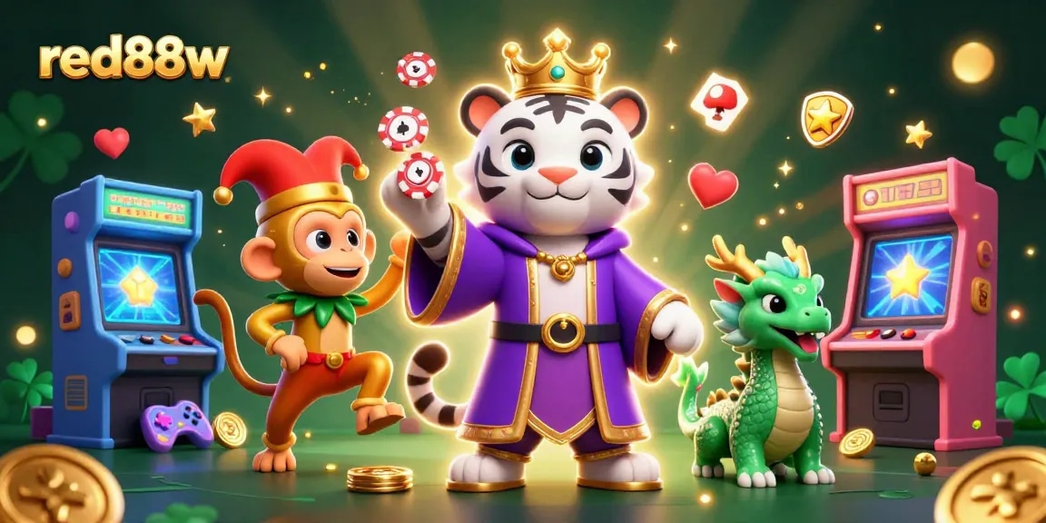 Experience the excitement of red88w with a lively casino scene featuring iconic characters and games.