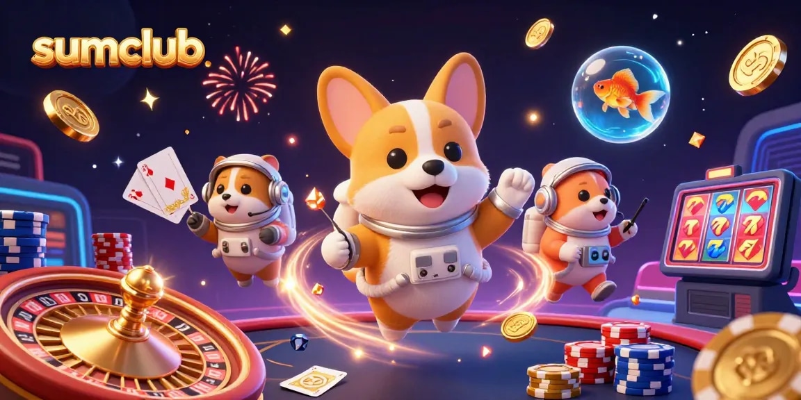 Win at Sumclub with a floating corgi and casino magic in space!