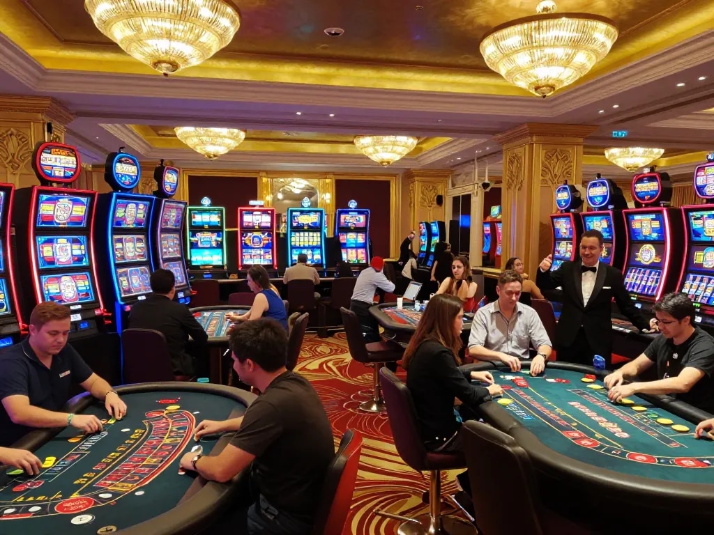 Experience Go99's dynamic casino atmosphere as players engage in thrilling table games and slot machines.