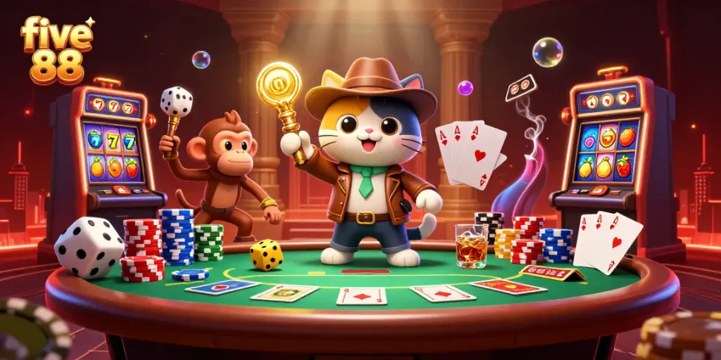 Experience the excitement of five 88 casino with dynamic slots, poker, and vibrant gaming elements.