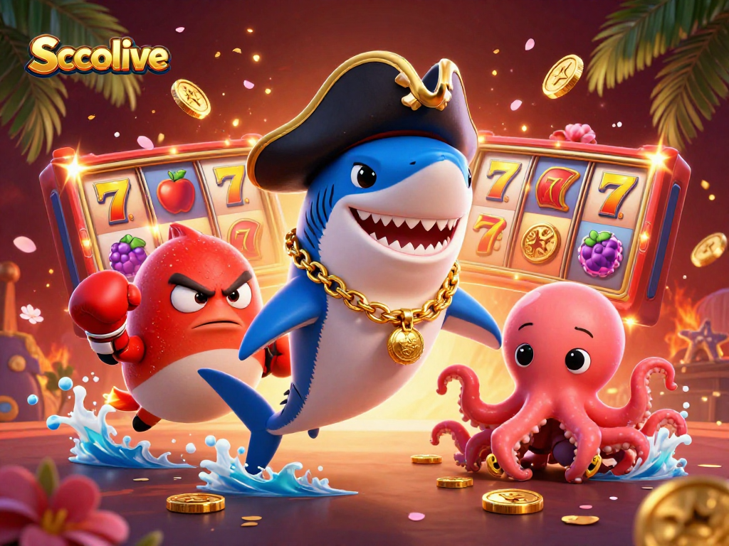 Socolive promotes thrilling slot play with exciting cartoon characters amidst vibrant casino symbols