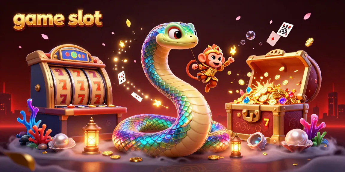 Experience the thrill of game slot action with vibrant symbols and dynamic elements in this captivating digital illustration.