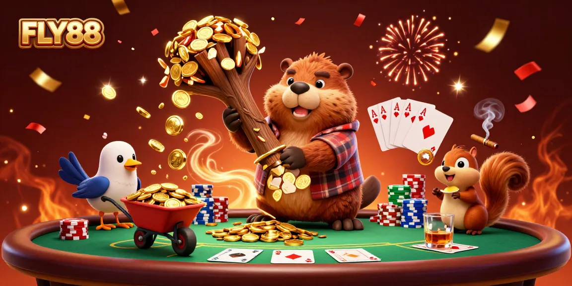 Experience thrilling gaming at FLY88 with dynamic characters enjoying riches and poker excitement.