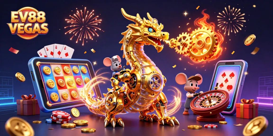 Enjoy the excitement of EV88 VEGAS with golden dragon, dynamic games, and casino elements.