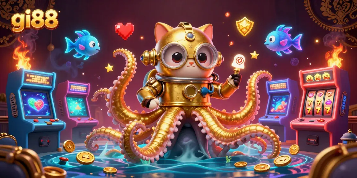 Win big at gi88 with a thrilling casino adventure featuring a kraken and diving cat!