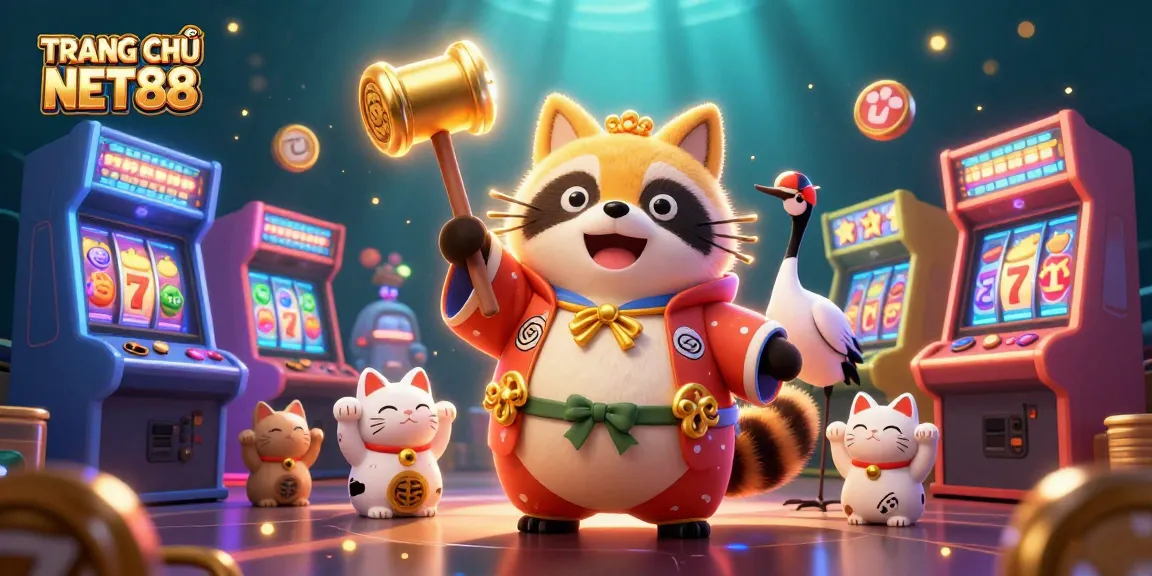 Engage with TRANG CHỦ NET88 for thrilling slots and games, featuring vibrant characters and casino elements.