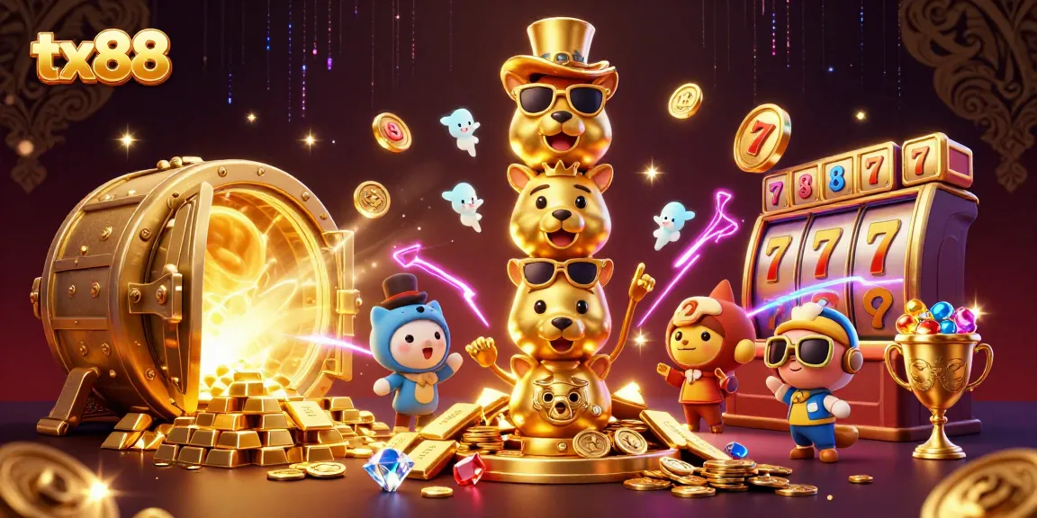 Engage with tx88's thrilling slot games, featuring vibrant characters and treasures.
