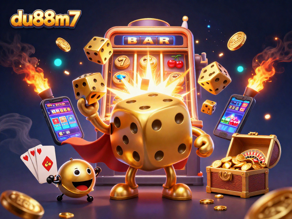 Play exciting games at du88m7 with vibrant 3D visuals of a casino scene filled with golden elements.