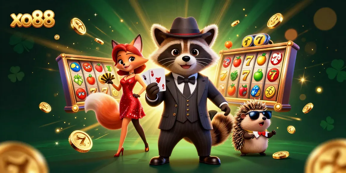 Xo88 captures excitement with unique characters and slot games in a vibrant, engaging 3D illustration.