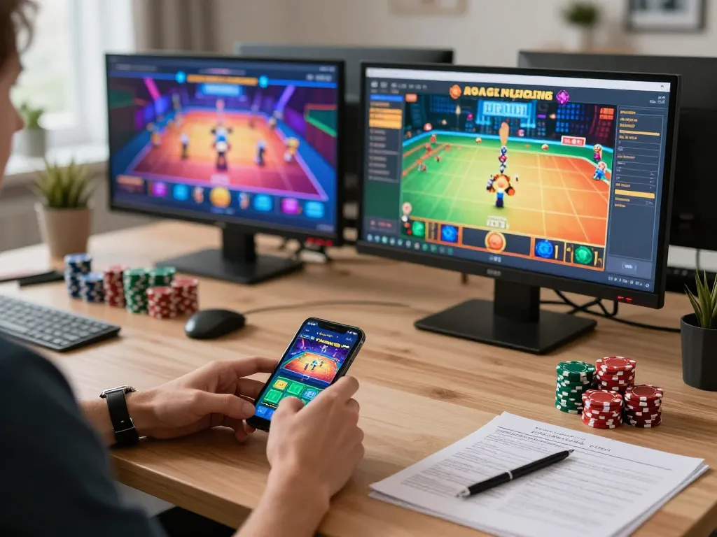 A player engages with mm88br's mobile app for online casino games, enhancing gaming strategy with chips and notes