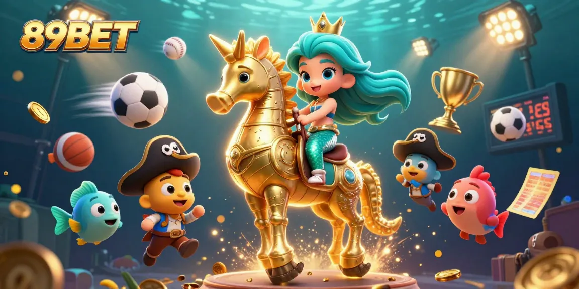 Experience the excitement of 89BET with colorful casino elements in a vibrant underwater scene.