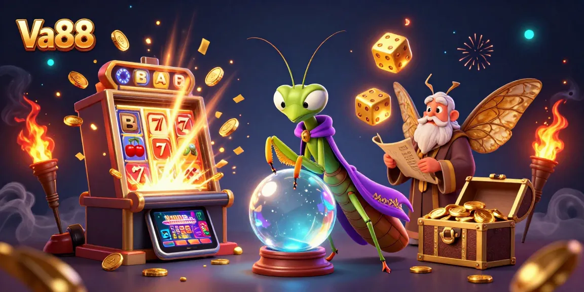 Experience the magic of Va88 with a vibrant 3D casino scene featuring fantasy characters and thrilling game elements.