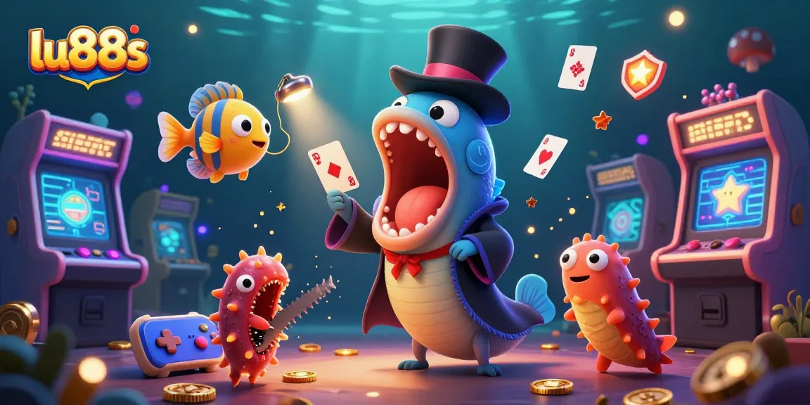 Experience exciting wins at lu88s, featuring vibrant characters and dynamic gaming elements in an underwater casino scene.