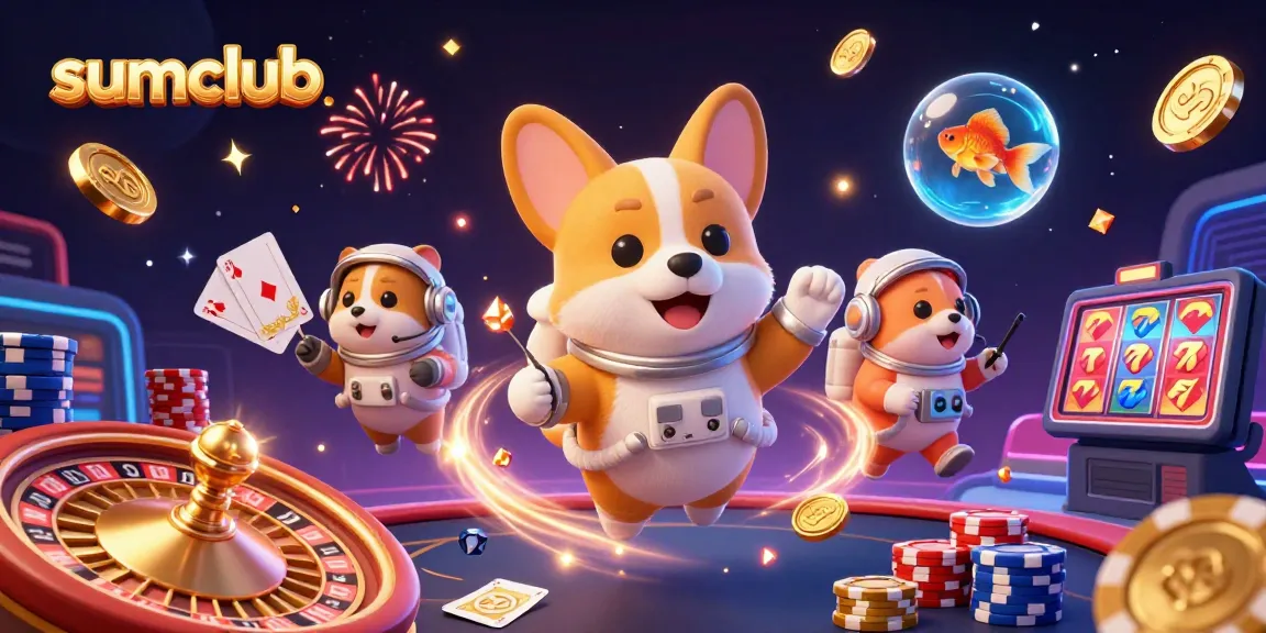 Win at Sumclub with a floating corgi and casino magic in space!