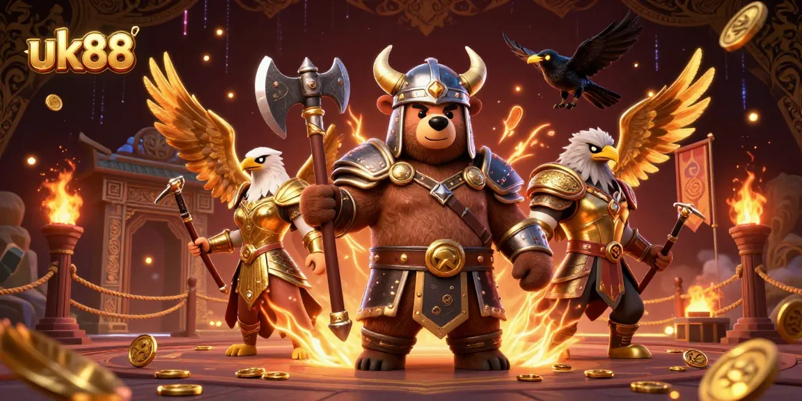 Join the action with uk88 at a dynamic casino scene featuring vibrant 3D characters battling in an engaging environment.