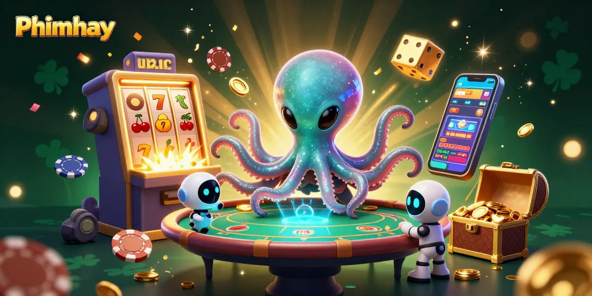 Engage in thrilling gameplay with Phimhay's cosmic casino scene featuring an alien octopus and jackpot elements.