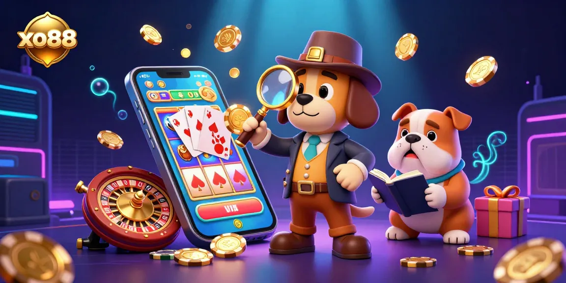 Play slots at xo88 with the colorful game and golden poker chip clues in a vibrant casino scene.