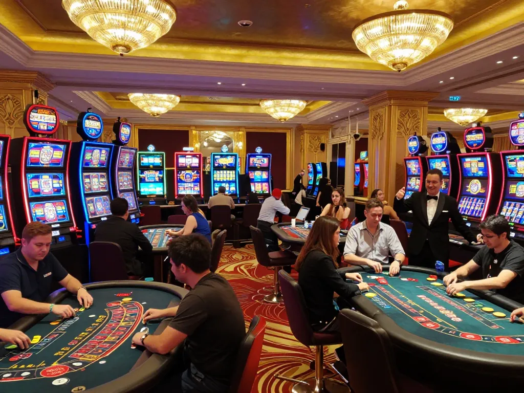 Experience Go99's dynamic casino atmosphere as players engage in thrilling table games and slot machines.