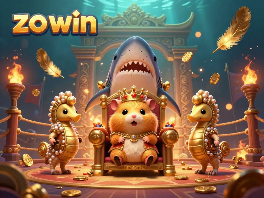 Experience excitement and thrill with zo win in a vibrant online casino setting featuring a golden hamster king and unique characters.