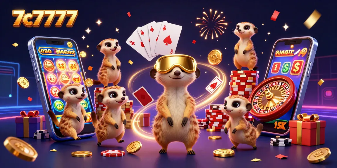Experience thrilling action at 7c7777 with charming meerkats in a vibrant casino scene.