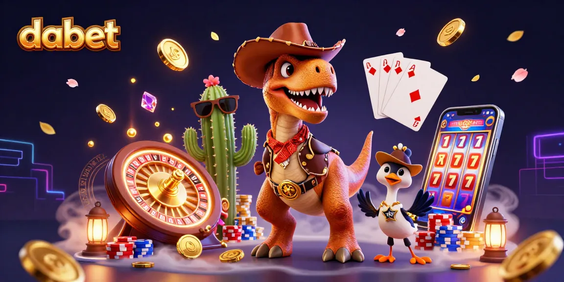 Spin and win with dabet's vibrant casino adventure featuring a lively dinosaur and friends!
