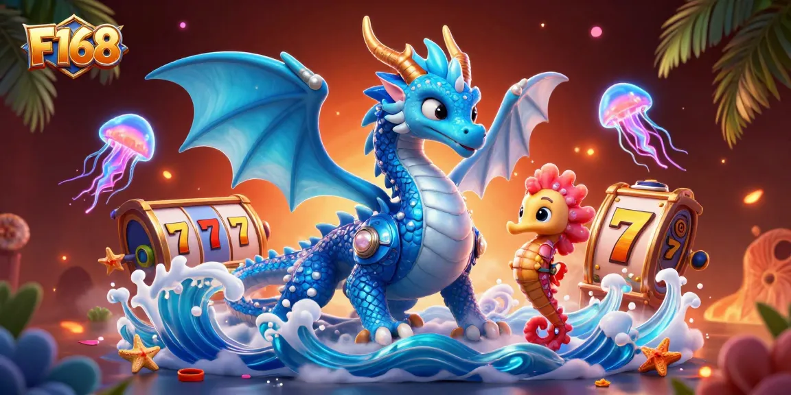 F168 casino gaming, featuring magical underwater characters and vibrant slot machine elements.