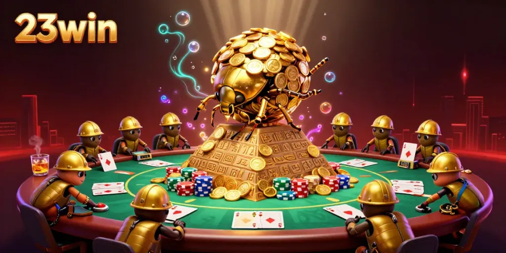 Experience thrilling gaming at 23win, featuring golden beetles and dynamic casino elements.