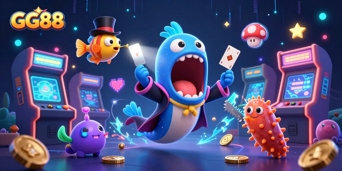 Engage with GG88's vibrant underwater casino scene featuring dazzling characters and gaming elements.