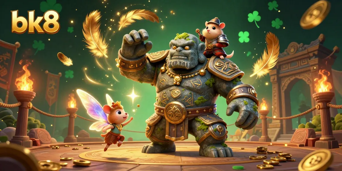 Experience the enchanting world of bk8 as a golem guardian and fairy spark magic in a vibrant casino setting.