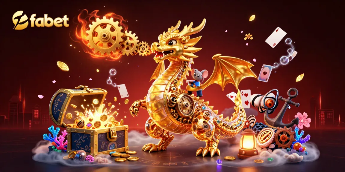 Experience the thrill of fabet with a golden dragon in an exciting casino scene, showcasing vibrant games elements and ocean treasures.