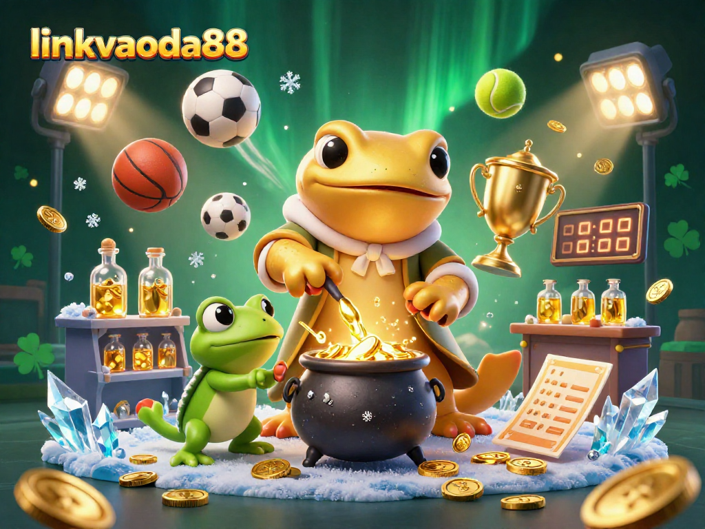 linkvaoda88 showcases dynamic sports betting action with golden coins and vibrant 3D characters