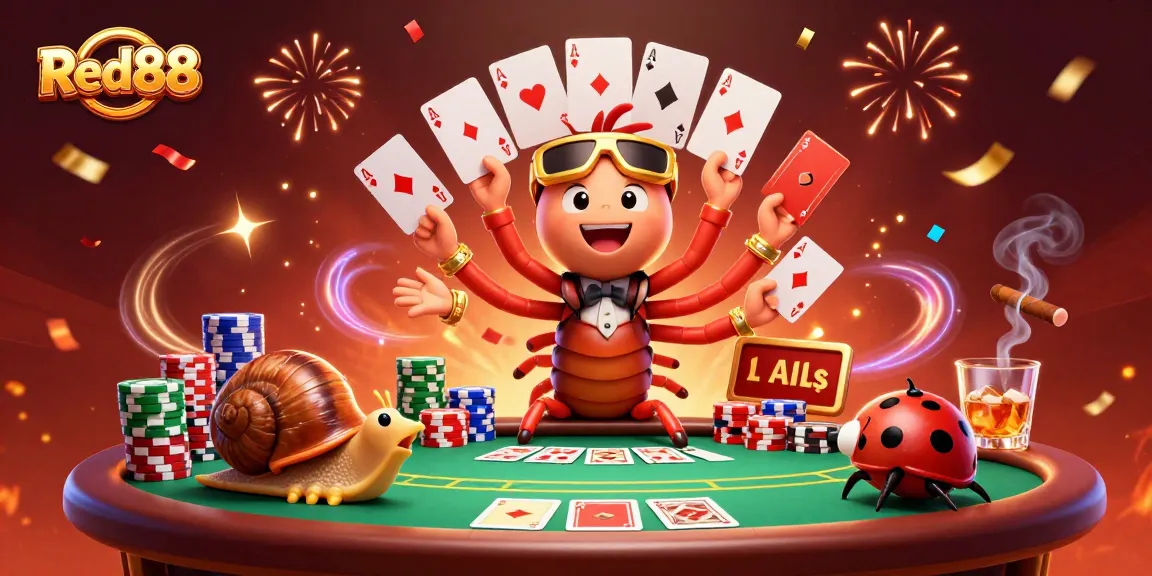 Experience thrilling entertainment at Red88, showcasing a millipede dealer handling vibrant playing cards.