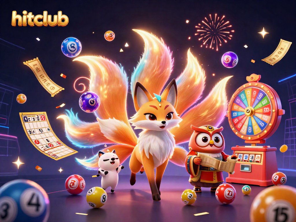 Engage with hitclub’s vibrant gaming world in this dynamic, colorful 3D illustration.