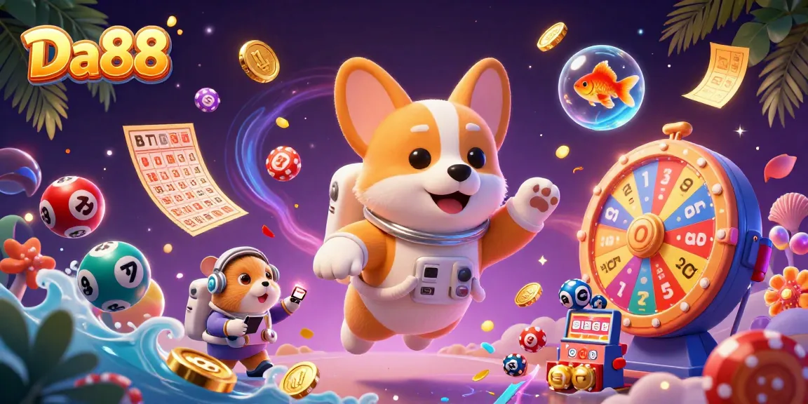 Engage in thrilling games at Da88 with a vibrant 3D digital casino scene.