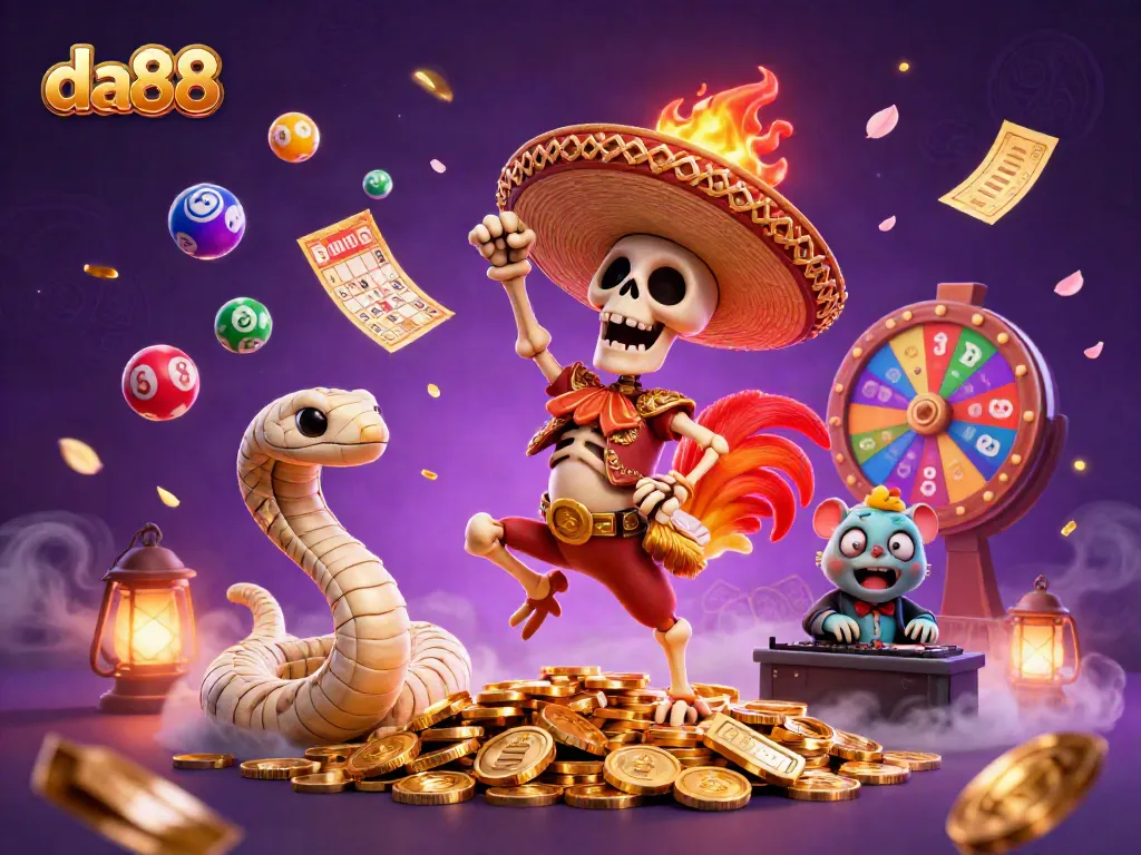 Experience the thrill of da88 with lively characters celebrating amidst a vibrant gambling scene.