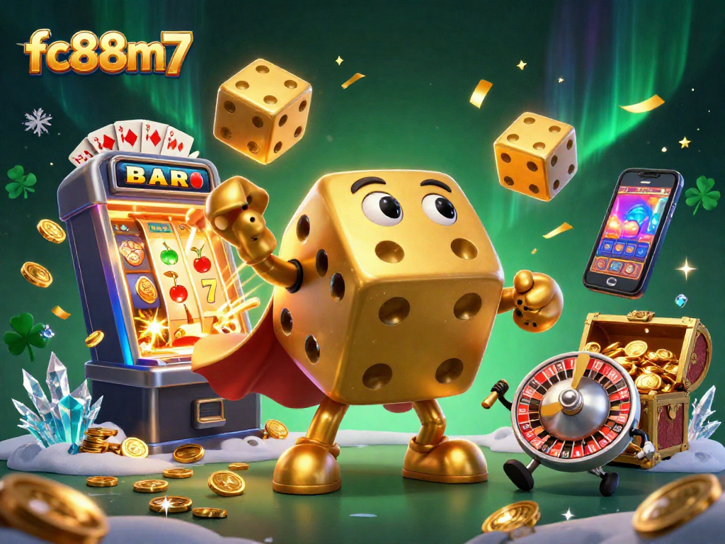 Experience the thrill of fc88m7 with a vibrant 3D casino scene full of dynamic gaming elements.