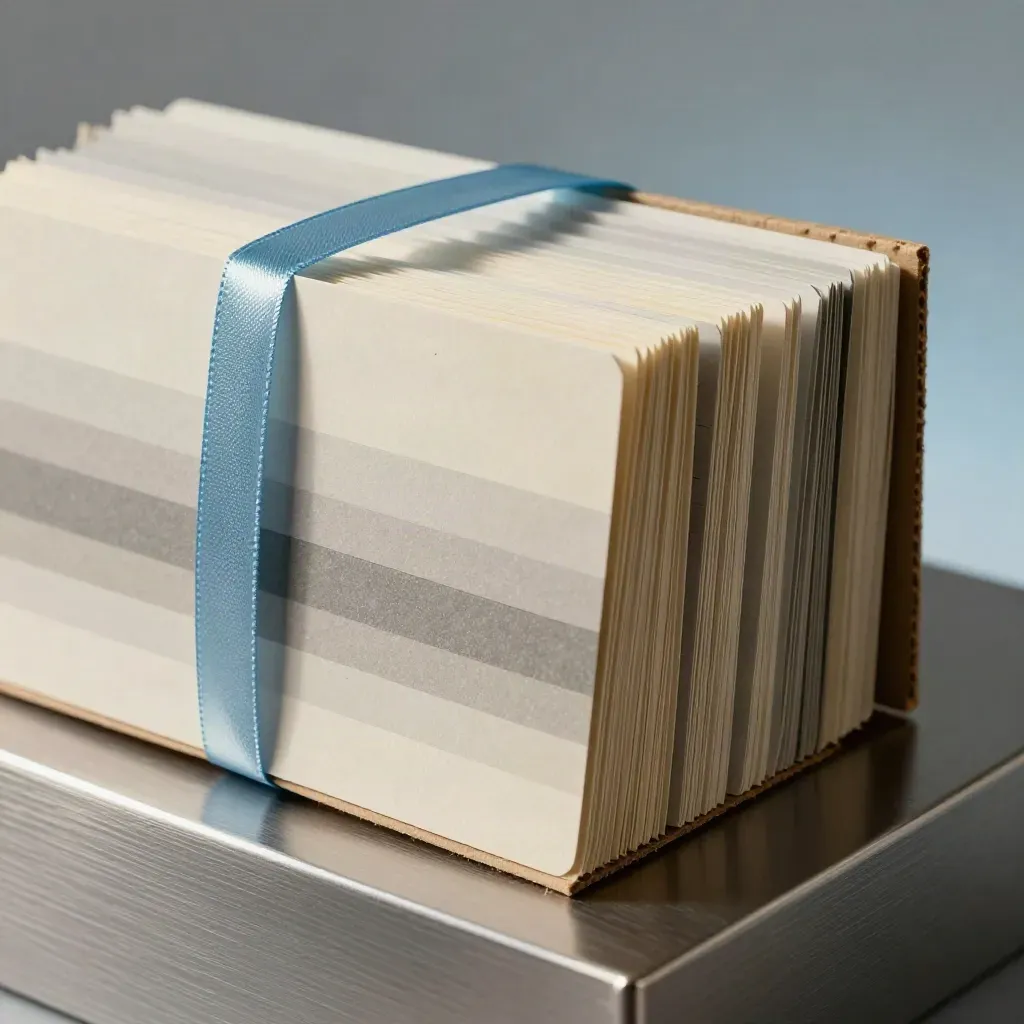 Materiálový plán 12 měsíců z matných kartiček, hedvábného pruhu a kartonové desky.