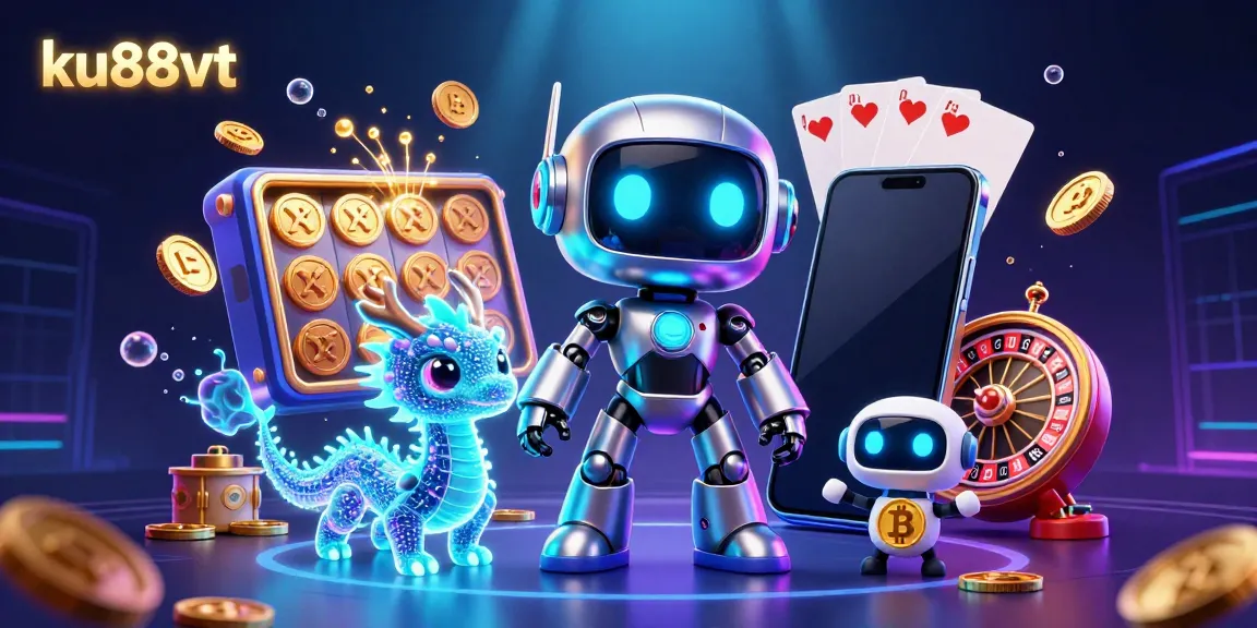 Experience thrilling gameplay at ku88vt with robot mascots, slot games, and excitement in 3D.