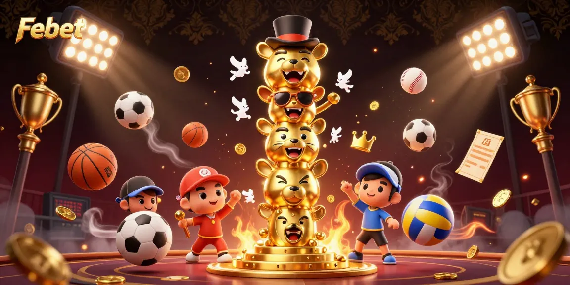 Engage with Febet's thrilling gaming experience through captivating illustrations of animated casino elements.