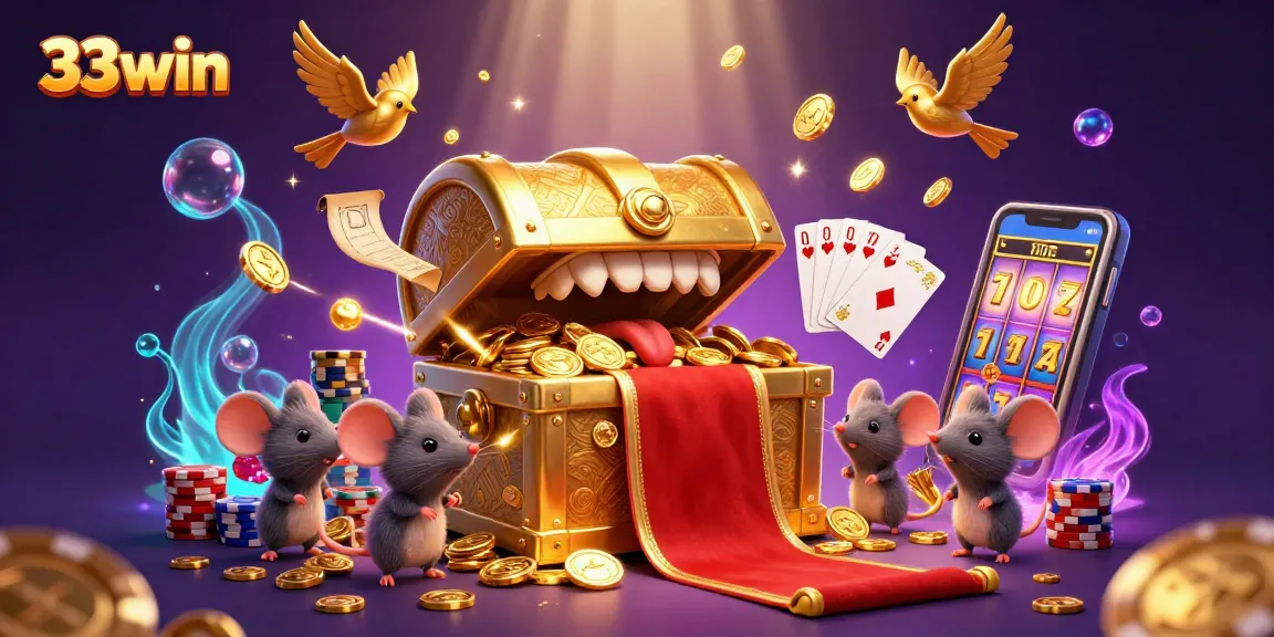 Engage with exhilarating gameplay at 33win as adventurer mice discover treasures in a vibrant casino scene.