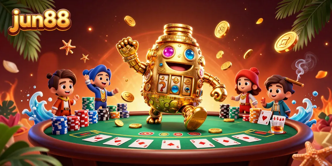 Engage with lively gaming visuals at jun88 featuring rich poker elements and dynamic golem.