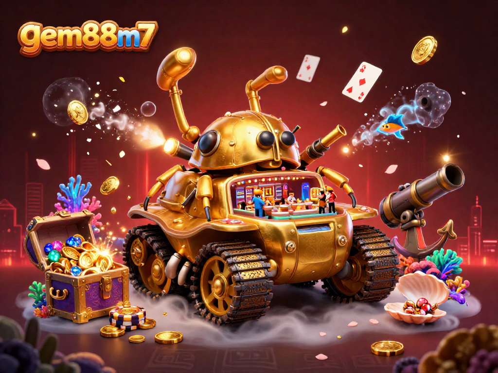 Experience the vibrant world of gem88m7 with a 3D tank casino bursting with excitement, coins, and riches!