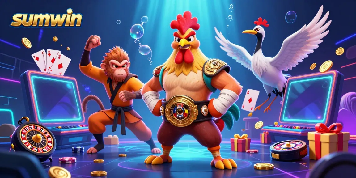 Experience the thrilling atmosphere of sumwin with animated characters and vibrant casino games.