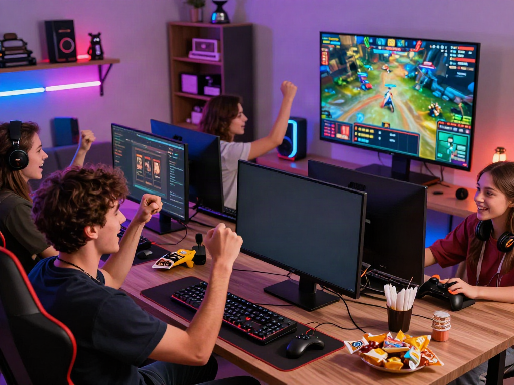 Enthusiastic players engaging in online gaming at home, celebrating their wins through RED88’s platform.