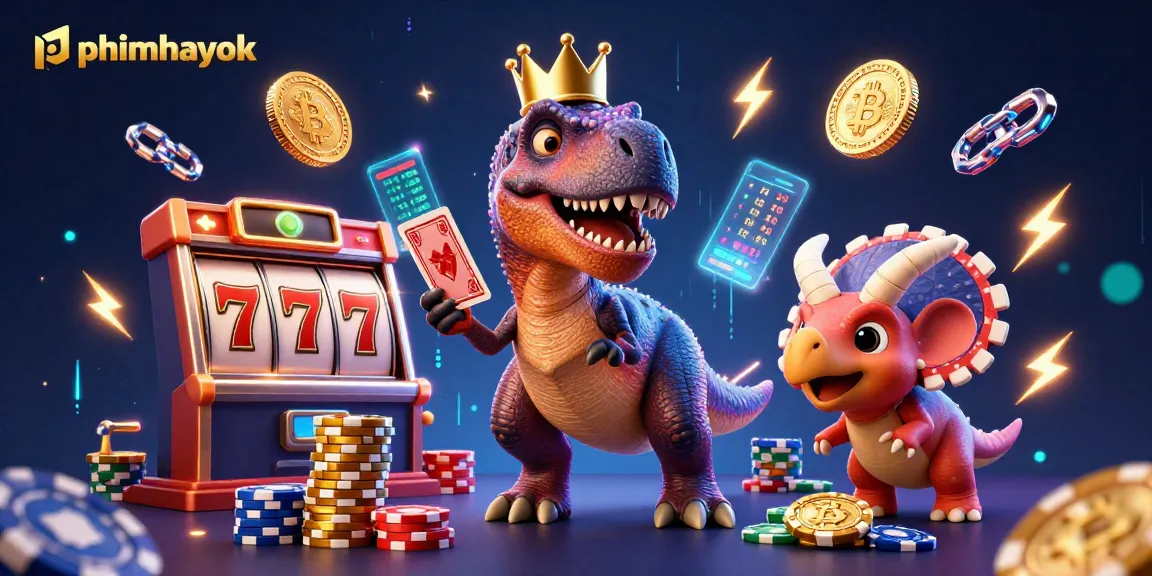 Engage in thrilling gameplay at phimhayok with friendly dinosaurs amidst vibrant casino elements.