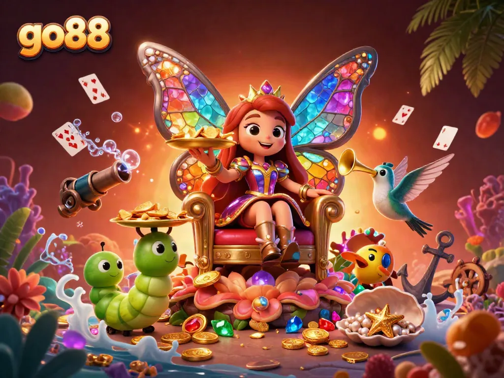 Experience the vibrant and colorful world of go88 with this captivating 3D illustration of gaming excitement.