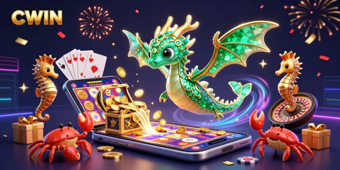 CWIN offers dynamic fun with colorful slots and festive casino elements celebrating gaming excitement.